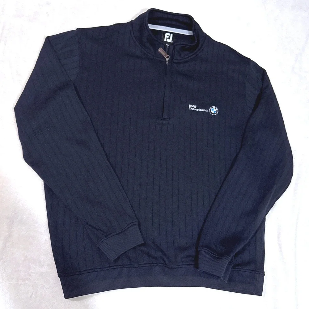 FootJoy Mens 1/4 Zip Pullover XL Black BMW Championship Ribbed Golf Sweater